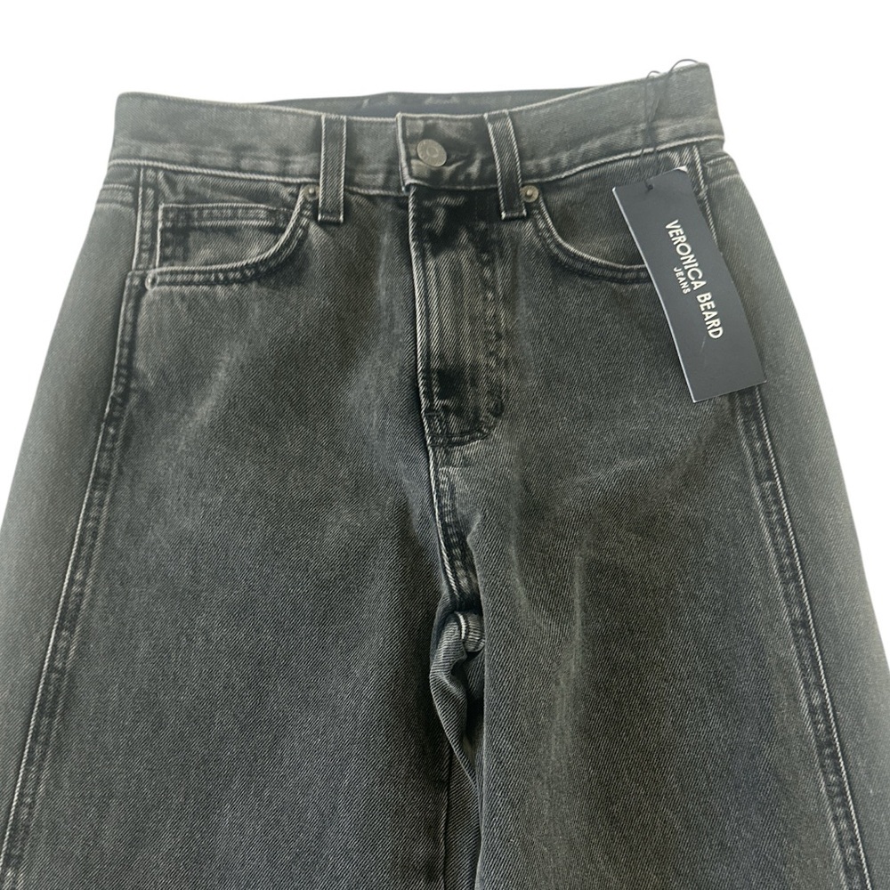 Veronica Beard Taylor Relaxed Wide Leg Cuffed Jeans in Stoned Wash - Picture 8 of 16